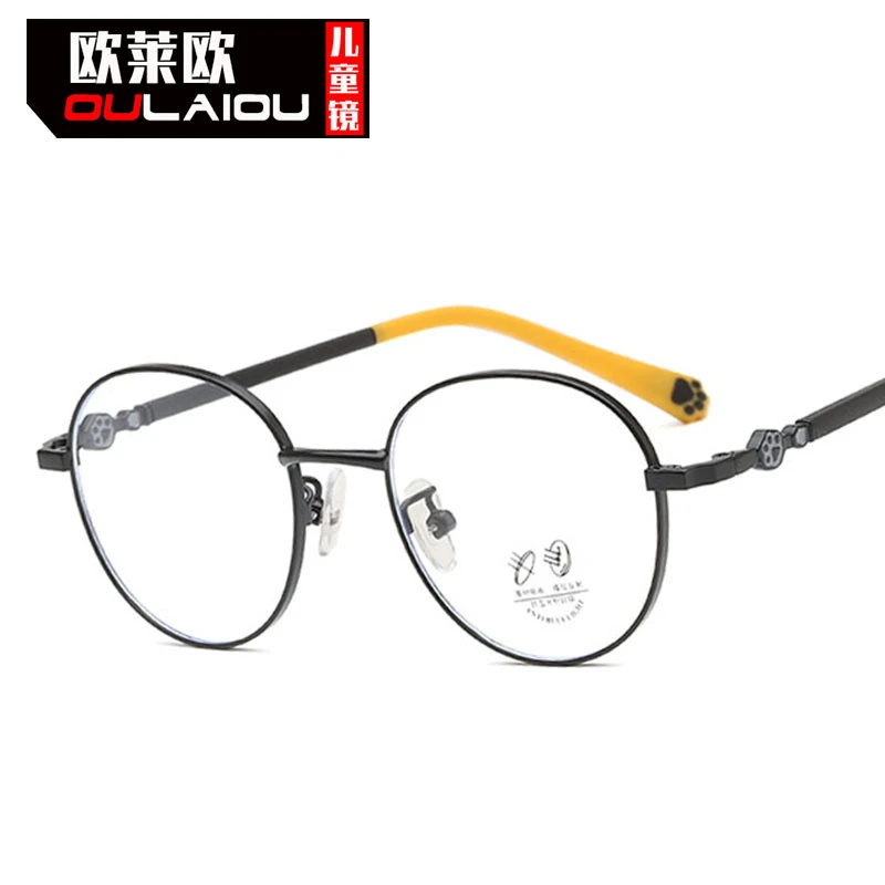 儿童防蓝光护目镜金属眼镜框硅胶腿圆形小孩男女平光镜可配近视架