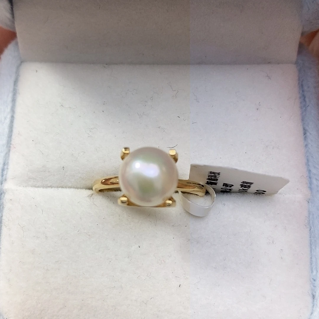 海水珍珠极光akoya天女戒指8.7m m18K金镶嵌