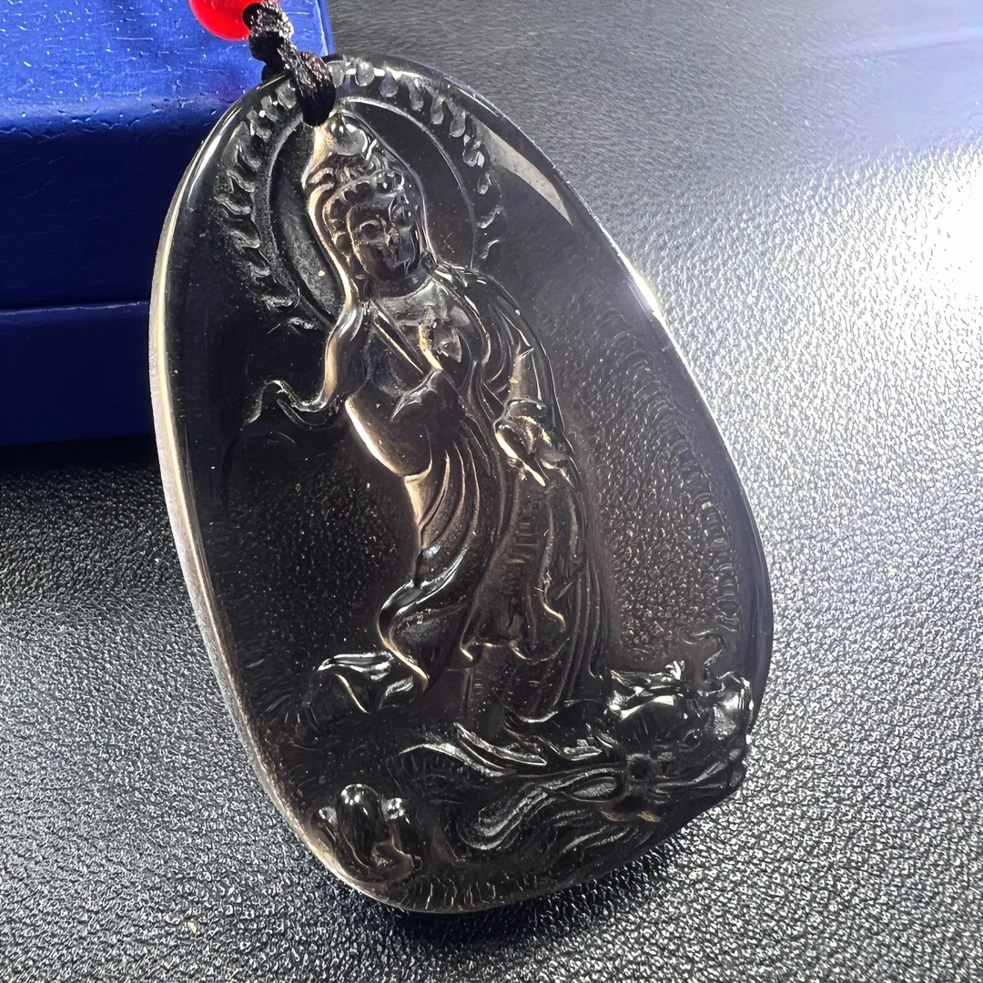 C3054【福嘟嘟珠宝】黑钻晶黑曜石御龙观音吊坠-送礼佳品-配绳子