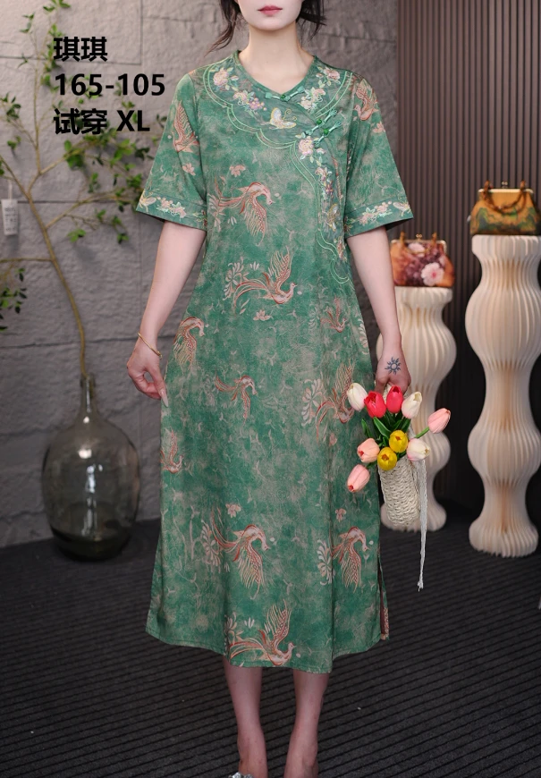 7502【香云·凤凰】国风刺绣花萝遮肚子连衣裙