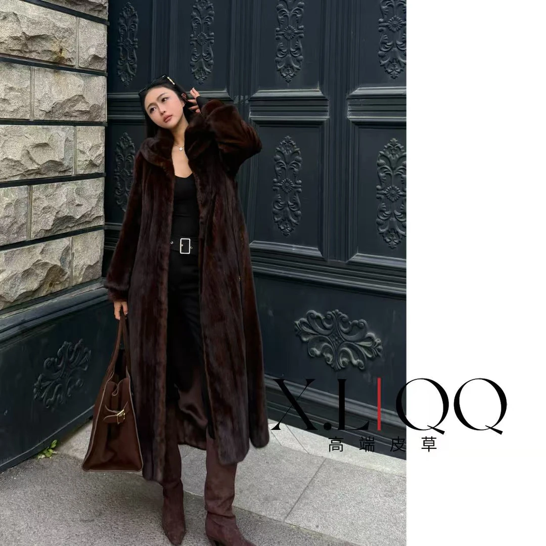 【风起伦敦】XL Fur 芬兰进口紫金短二咖啡水貂皮大衣外套