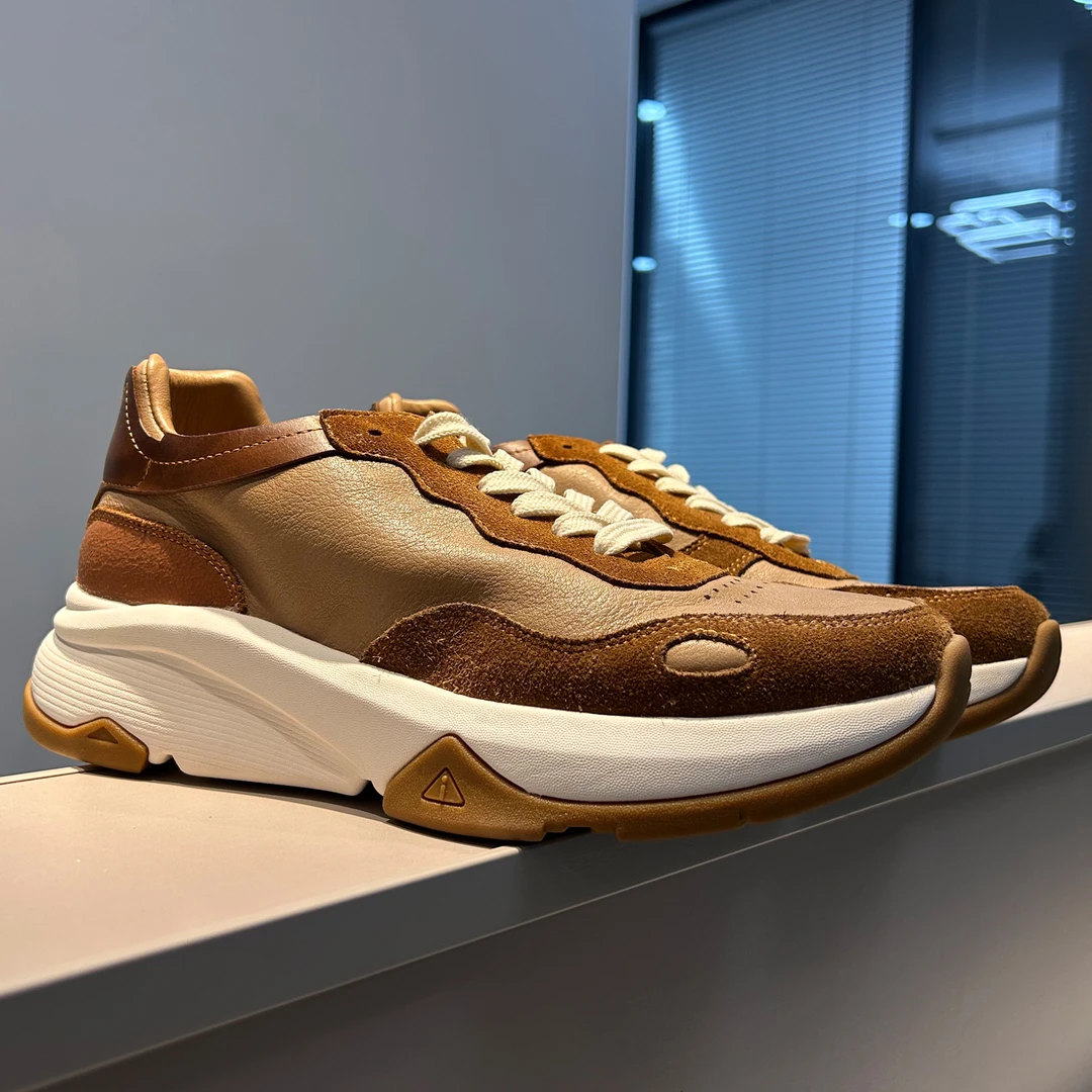 夏季新款欧货潮流厚底拼色时尚休闲鞋真皮跑步复古舒适运动鞋男鞋