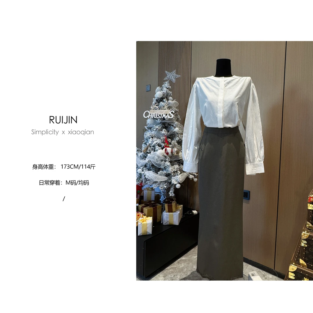 【现货专场2】圆领法式衬衫+半身裙休闲风宽松型纯色韩系套装