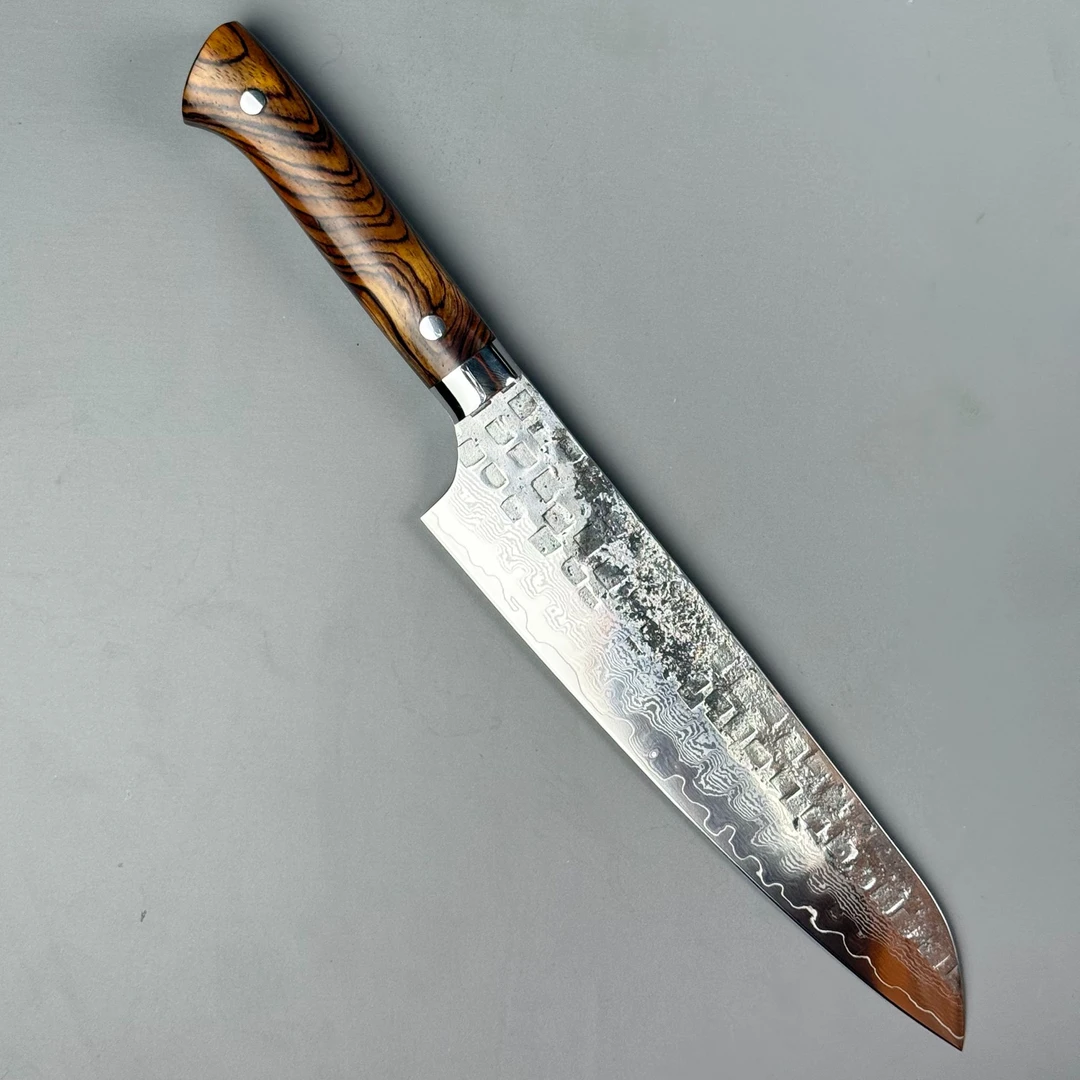 W61F大马士革粉末钢犁地主厨刀西餐刀65HRC檀木手柄通体夹钢耐切