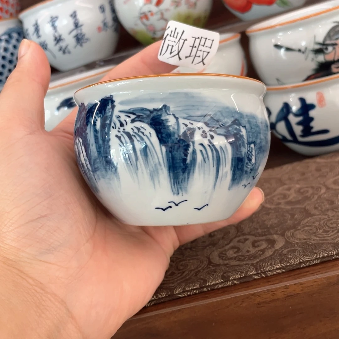 釉下彩纯手绘有瑕