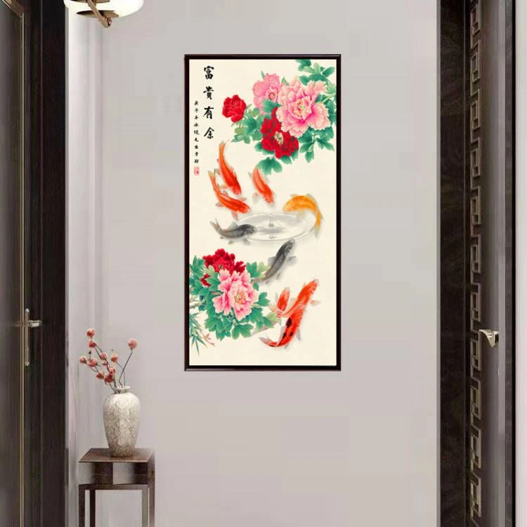 【富贵有余】竖幅新中式微喷复刻装饰画实木框字画装裱