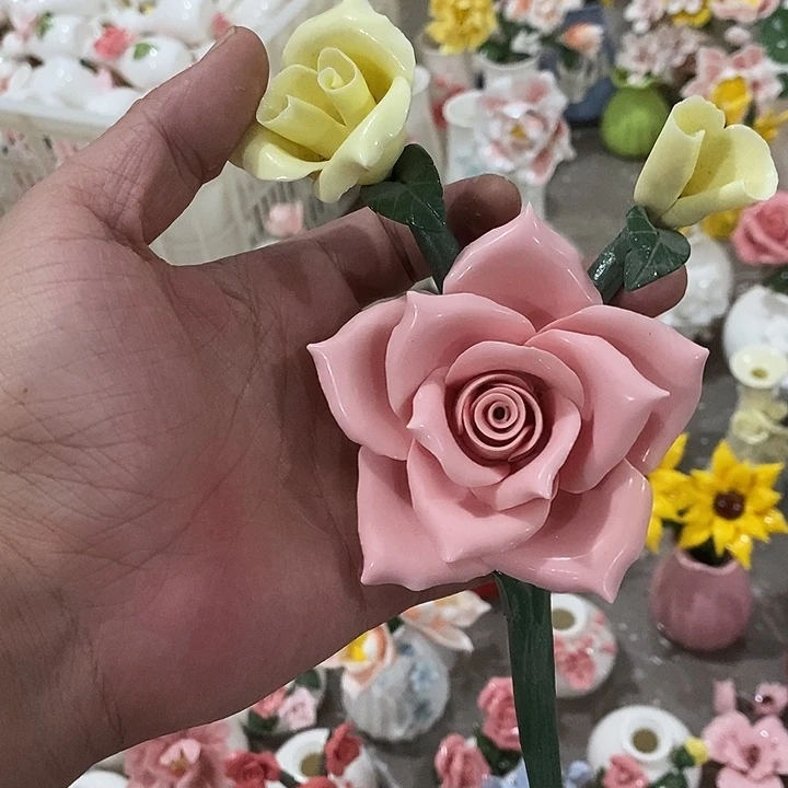 瓷片纯手工陶瓷花摆件瑕