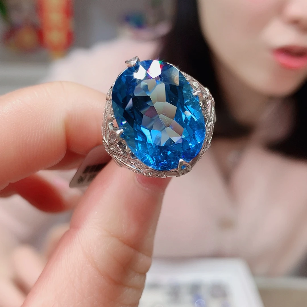 托帕石戒指银S925镶嵌