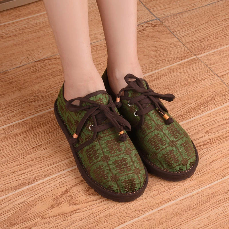【绿喜—低帮系带单款】手工布鞋软底单鞋千层底布鞋民族风系带休闲