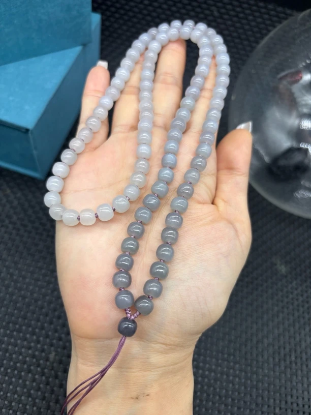 精美天然和田玉渐变烟紫老型珠7mm玉石挂坠绳毛衣链项链长链百搭