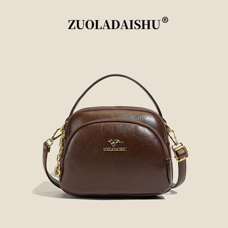 2025女式包包新款手提拎包女多层软皮质感圆包女士百搭单肩斜挎包