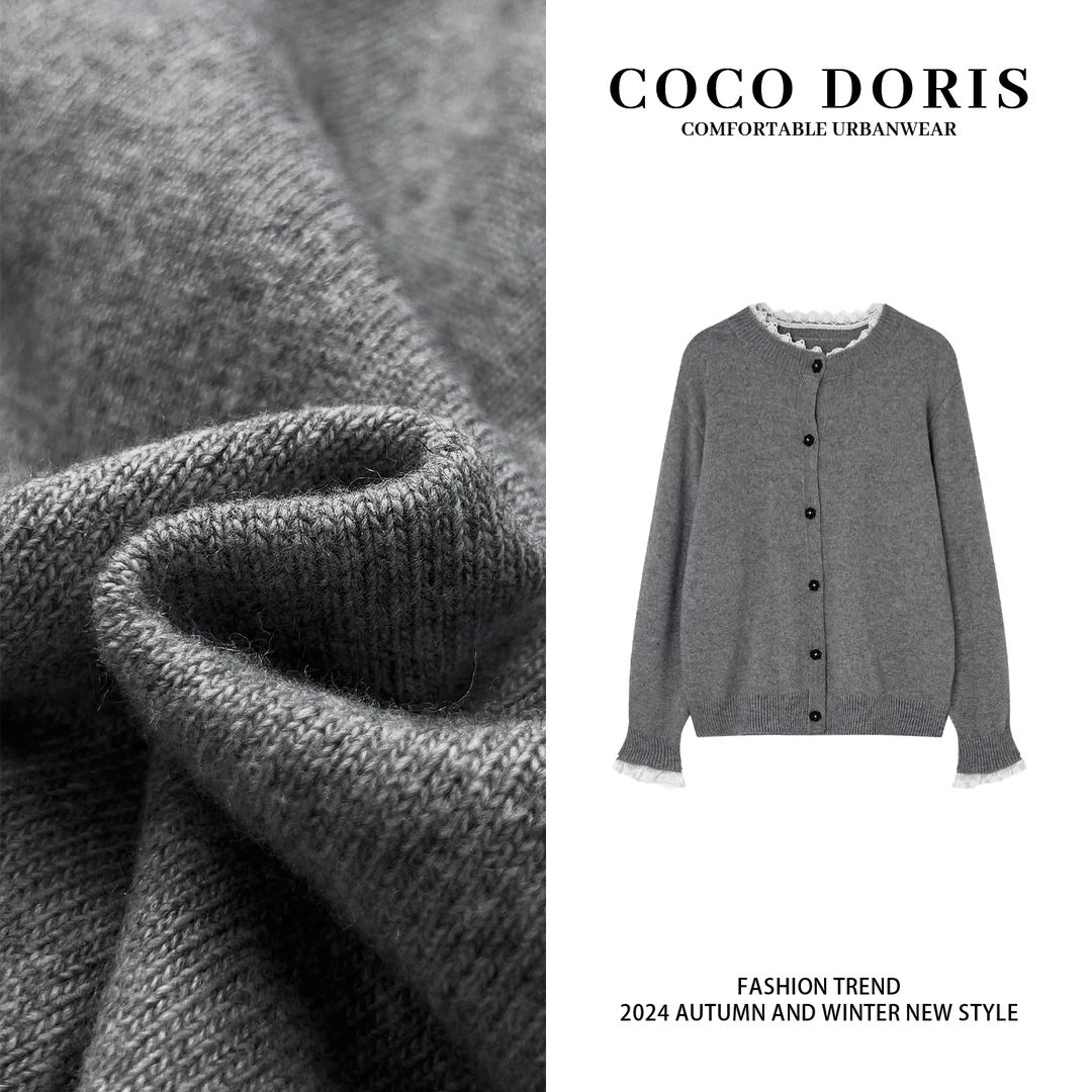 BILIFU/必丽肤 蕾丝花边毛衣针织衫秋冬时尚百搭长袖上衣L7002