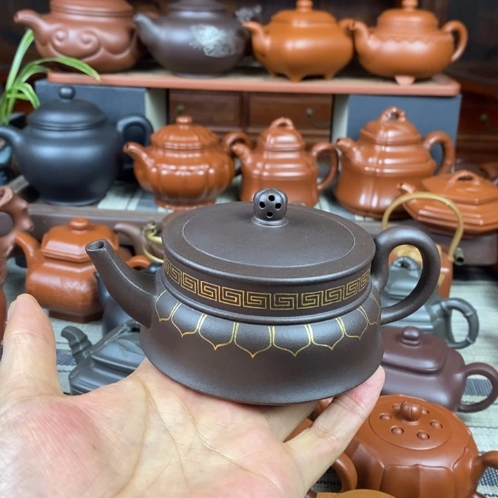 茶壶紫砂禅玉260CC原矿老紫泥描金丝特价