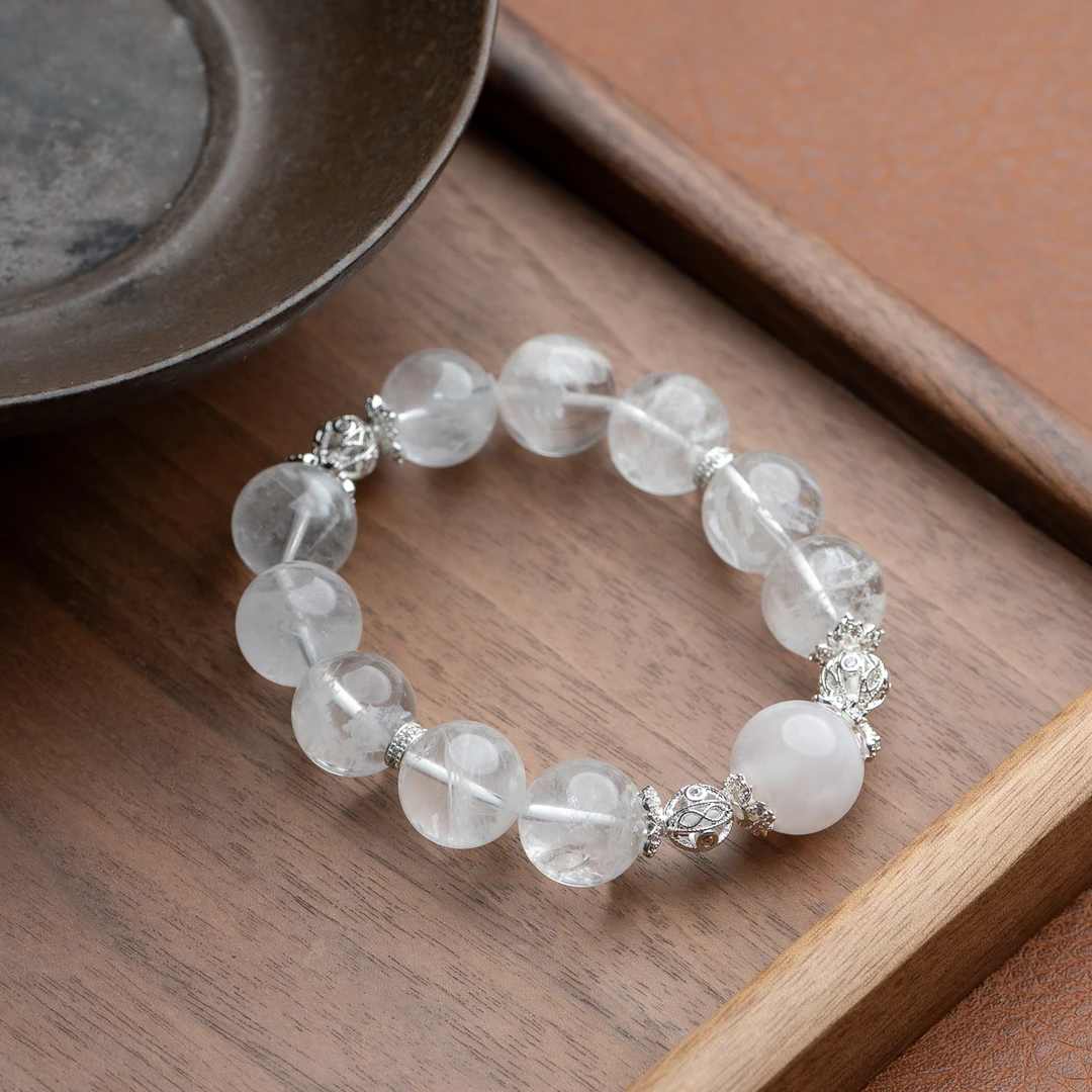 XIANYUAN/仙源【雪域】白水晶14mm单圈手串梦幻粉雪花镂空隔珠手链