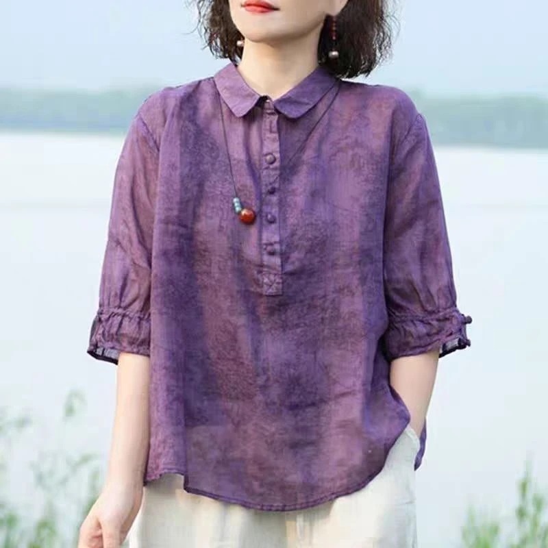 G衬衣外套江南新中式缎面衬衫女新款国风上衣微瑕