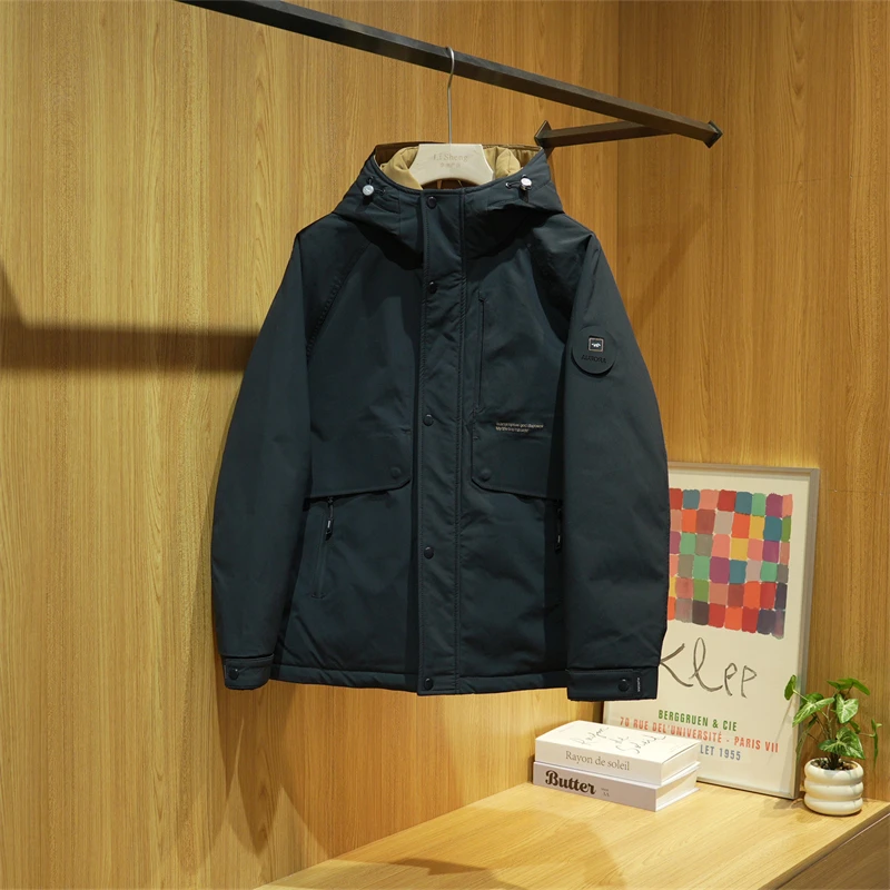 冬季剪标款男士90鹅绒保暖外套时尚休闲防寒连帽厚款羽绒服4Y079