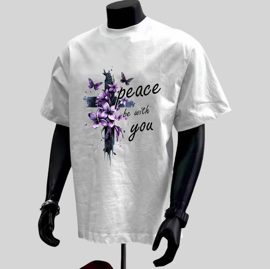 夏季纯棉230g透气潮流时尚T恤宽松男士印花圆领短袖T恤个性