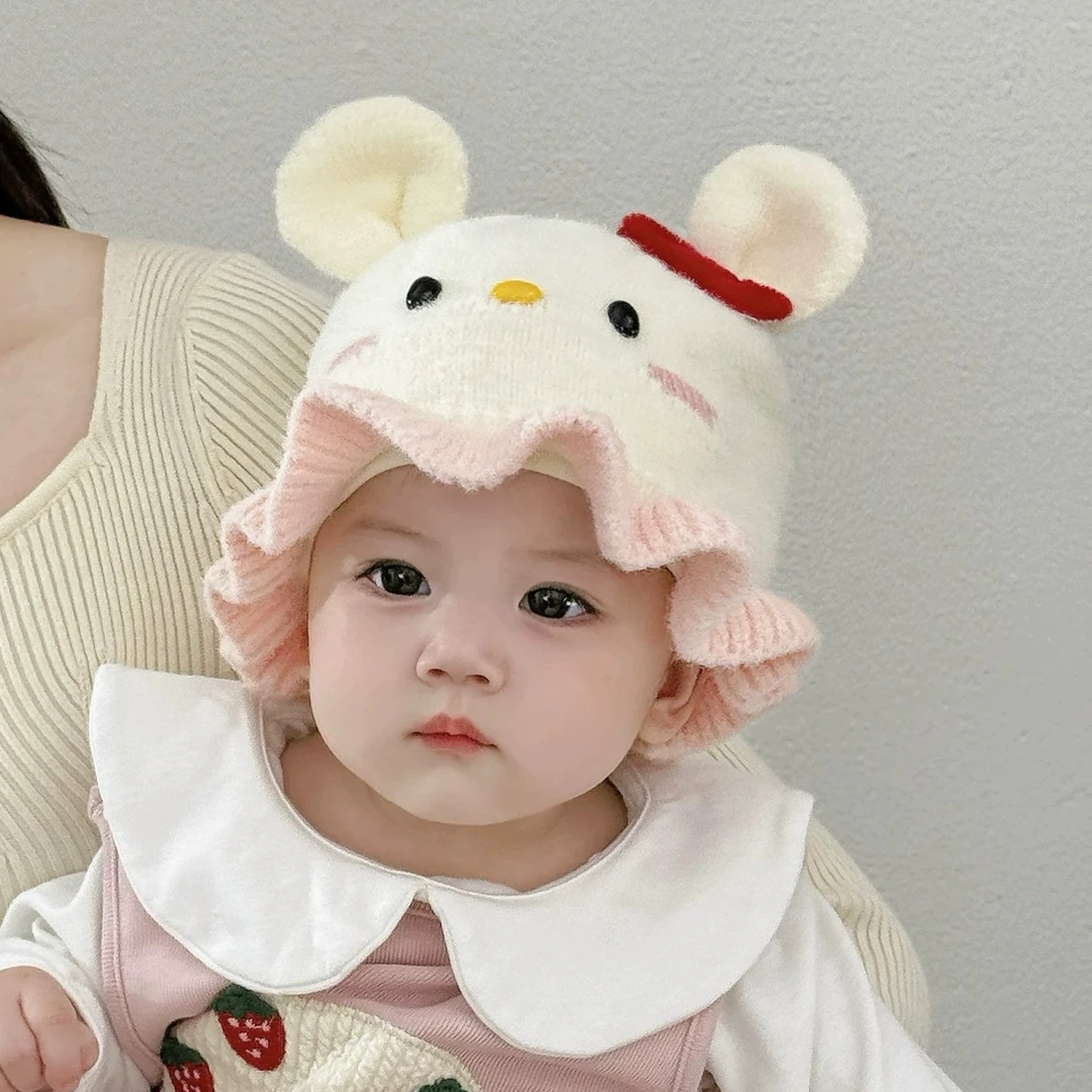 婴儿帽子秋冬季可爱洋气小月龄公主针织帽新生女童宝宝保暖毛线帽