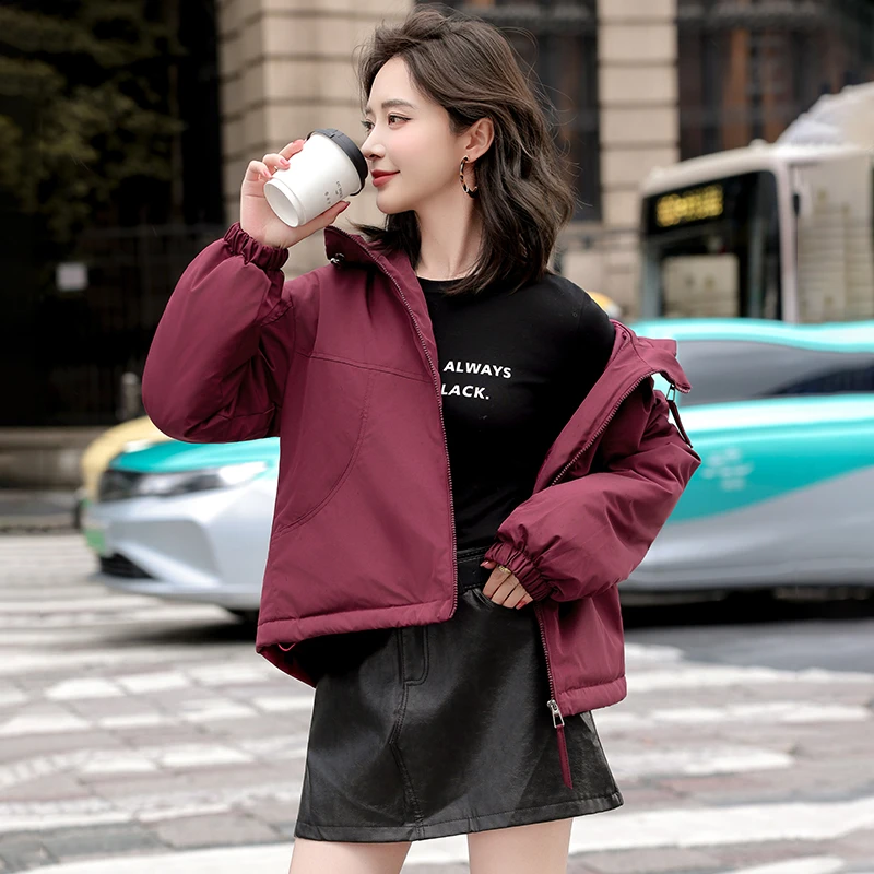 女士棉服2025秋冬新款宽松棉衣纯色短款保暖加厚连帽时尚冬季百搭