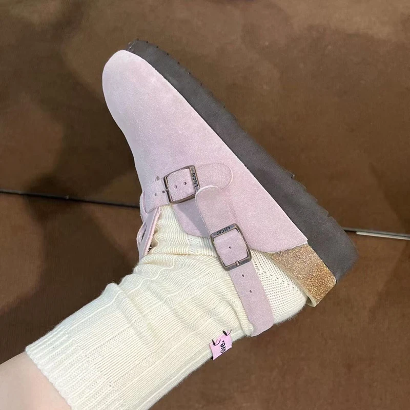 MewCat勃肯鞋女夏外穿2025新款春秋一脚蹬厚底增高两穿包头半拖鞋