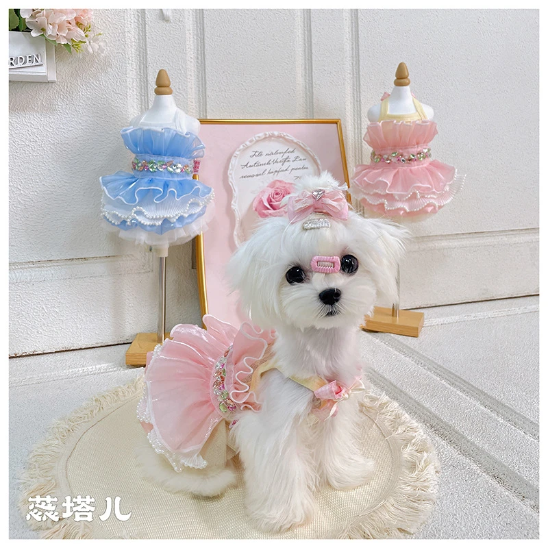 马尔济斯公主裙约克夏洛丽塔礼服裙蕾丝吊带蓬蓬裙狗狗连衣裙夏装