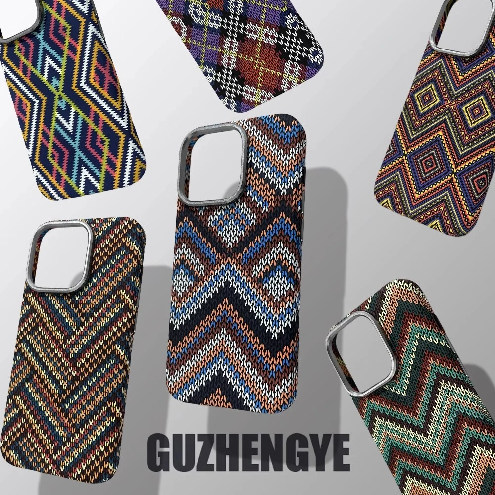 高级感波西米亚编织纹浮雕水贴PC磁吸适用iPhone16promax手机壳15