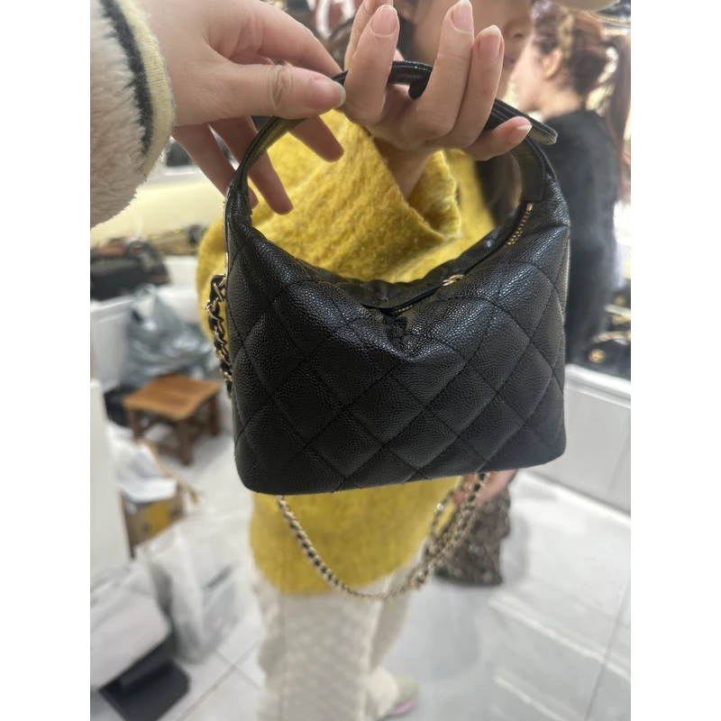 YUSHA/高档黑色鱼子酱手提包-圈扣-9703