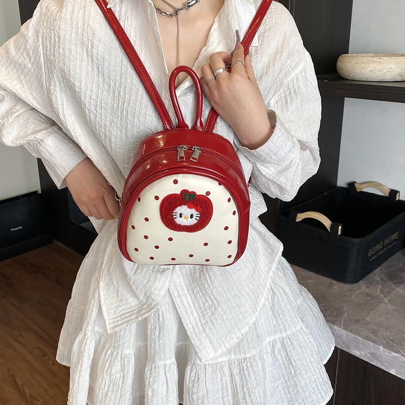 可爱苹果波点猫双肩包包女2025新款潮时尚洋气学院风背包手提书包