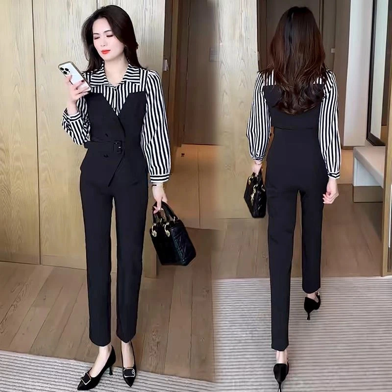 时尚气质套装女神范2025年春季新款收腰显瘦小个子职业两件套裤装