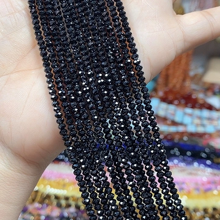 玛瑙/玉髓未镶嵌珠宝半成品黑尖晶切面小算盘卡3mm