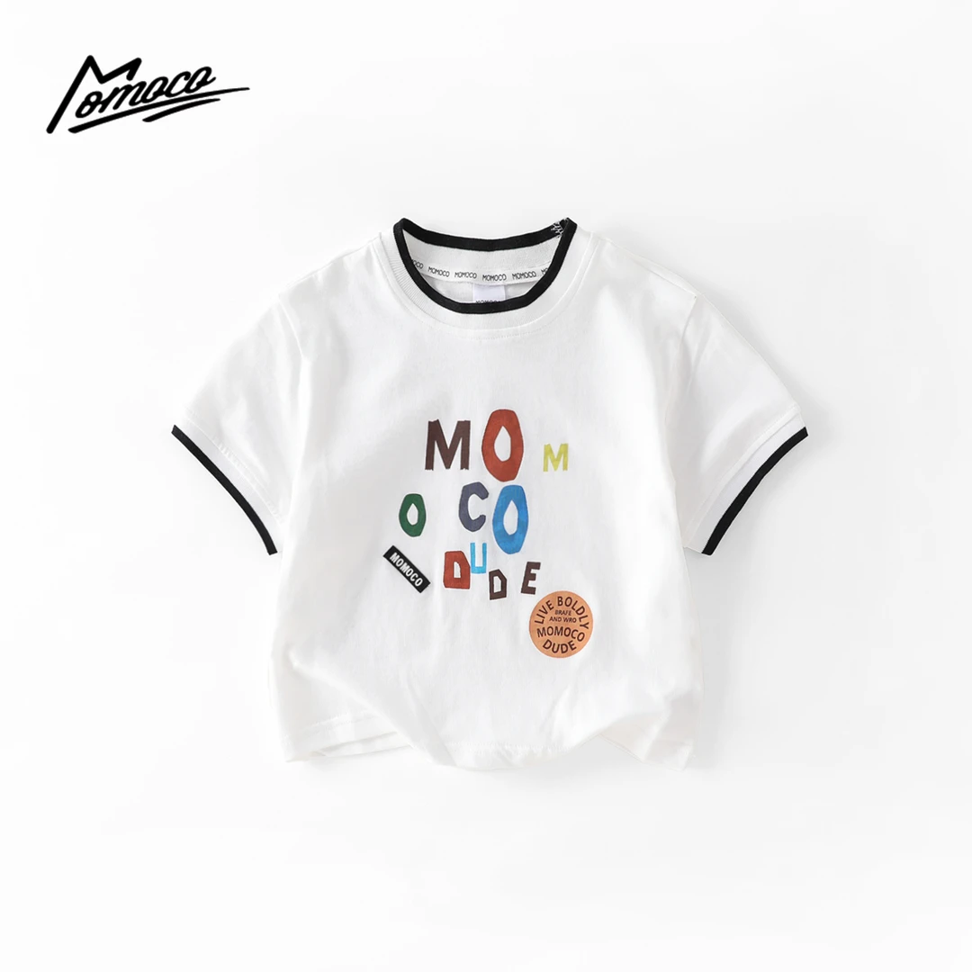 MOMOCO夏季款男童印花字母撞色T恤百搭宝宝上衣77230235036
