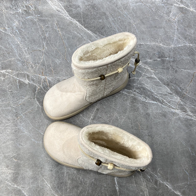 冬季米色外穿保暖百搭雪地靴女款2025新款加绒加厚休闲棉鞋毛毛靴
