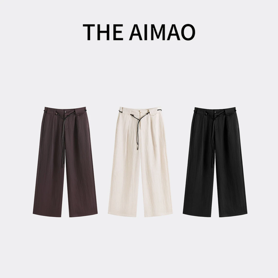 【THE AIMAO】”松弛与自我“轻盈莱赛尔亚麻压褶高腰休闲裤XYX81986
