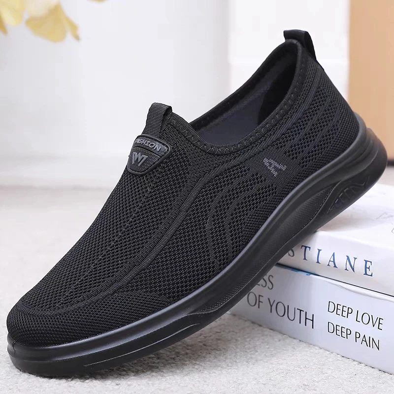 老北京布鞋男鞋春秋新款透气飞织中老年爸爸鞋软底防滑休闲老人鞋