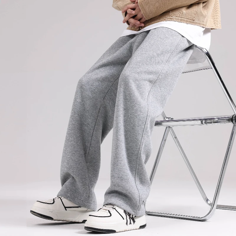 灰色卫裤男士裤子春季宽松垂感阔腿休闲裤直筒百搭亲肤运动长裤子