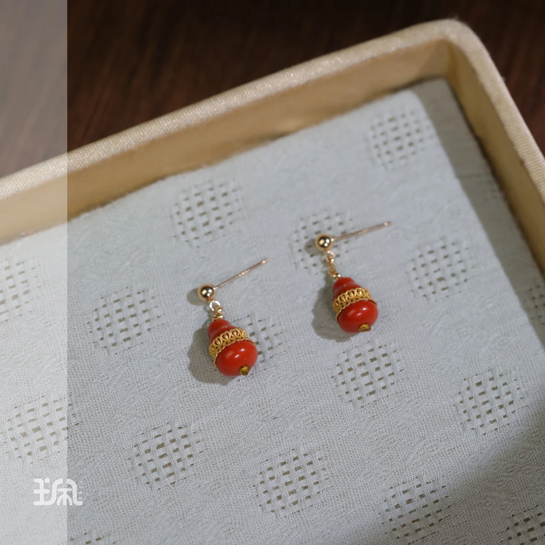 兮沐|南红*耳钉*18K金镶嵌YJA25021420多样性发其一（P）