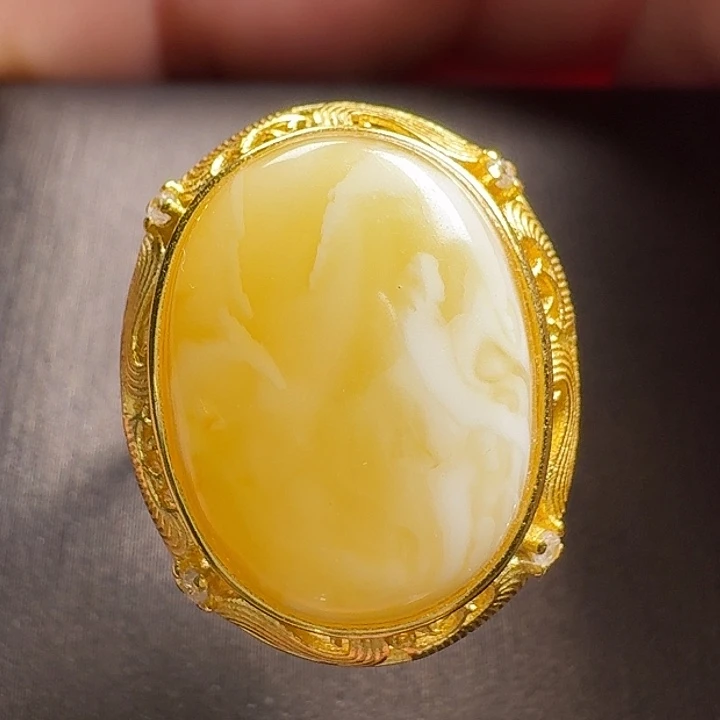 蜜蜡银S925镶嵌戒指戒指