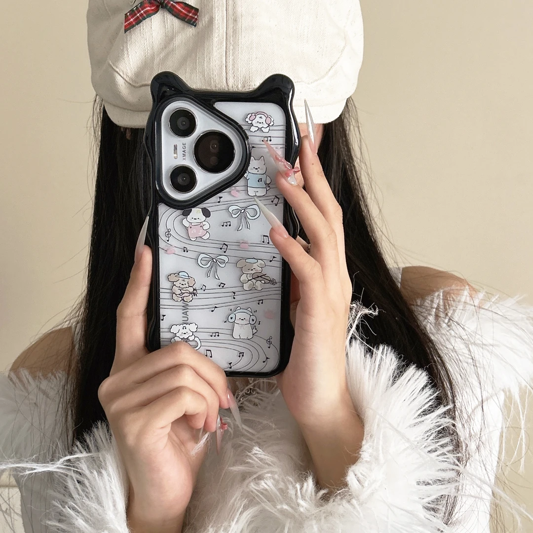 猫耳音乐小狗手机壳适用华为p60pro透明全包保护壳mate70+防摔