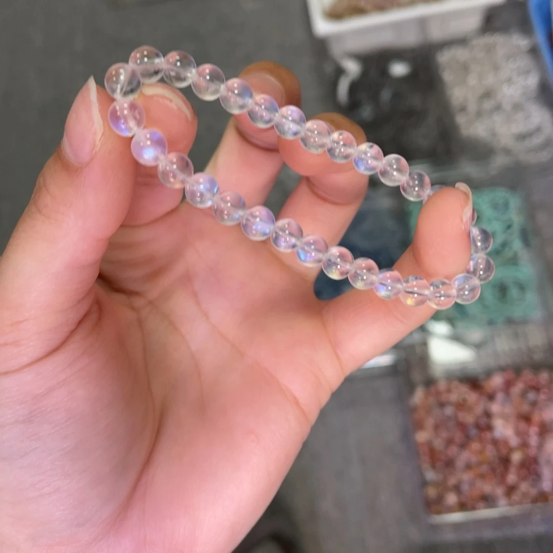 未镶嵌手链水晶强光透体蓝月6mm