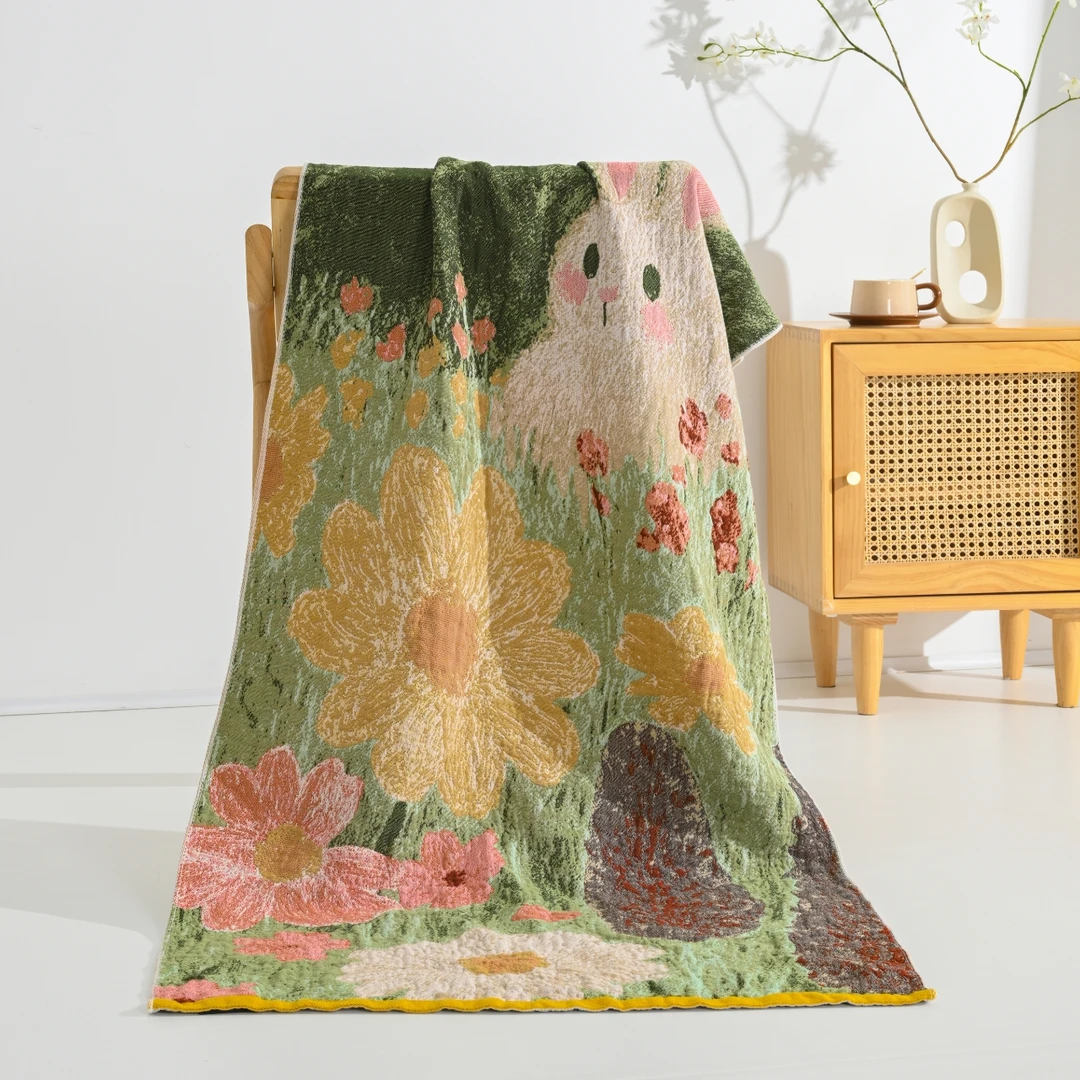 【小兔爱丽丝】多层纯棉纱布沙发巾浴巾披肩 多功能毯75*150厘米