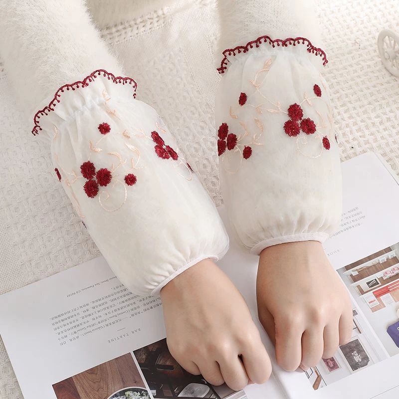 双层短款蕾丝袖套女秋冬季羽绒服护袖筒防污耐脏套袖新款绣花袖头