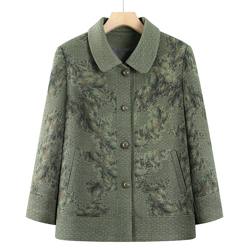 F87 妈妈装翻领花色洋气外套中老年女装开衫外套上衣奶奶气质外套