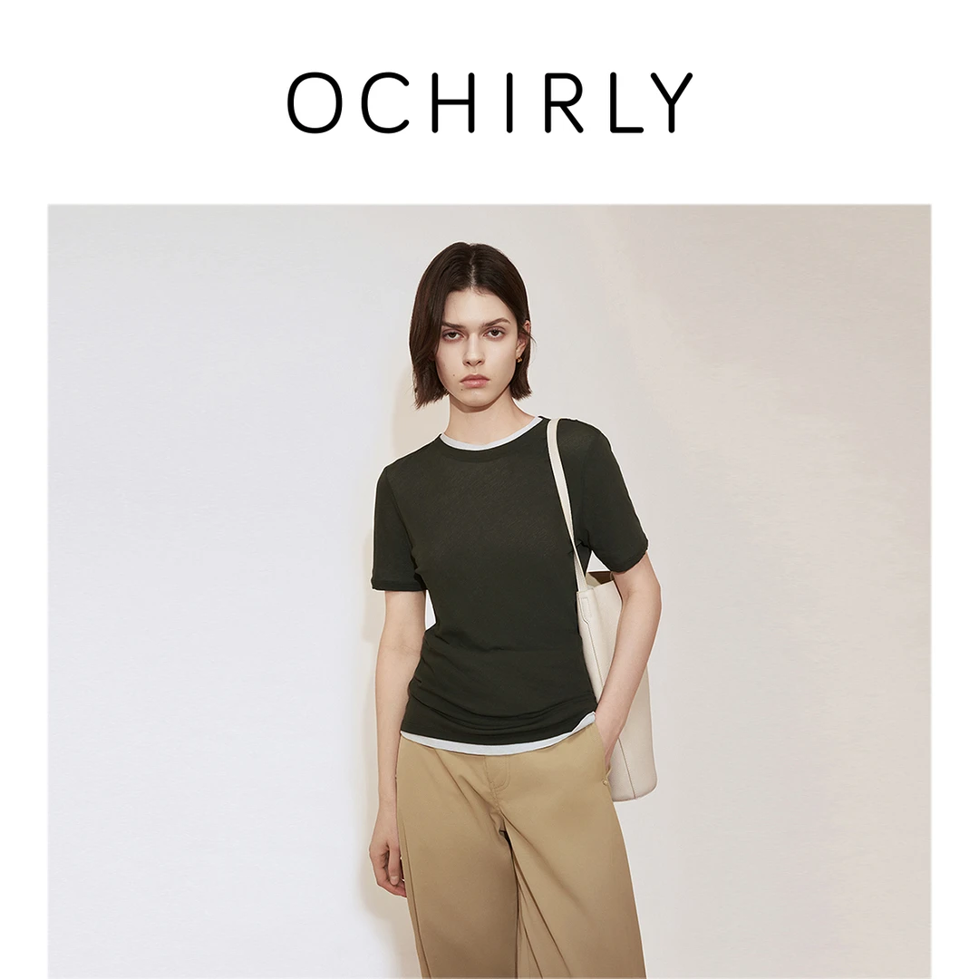 OCHIRLY欧时力100%高支长绒棉短袖t恤两件套流光风商场同款度假