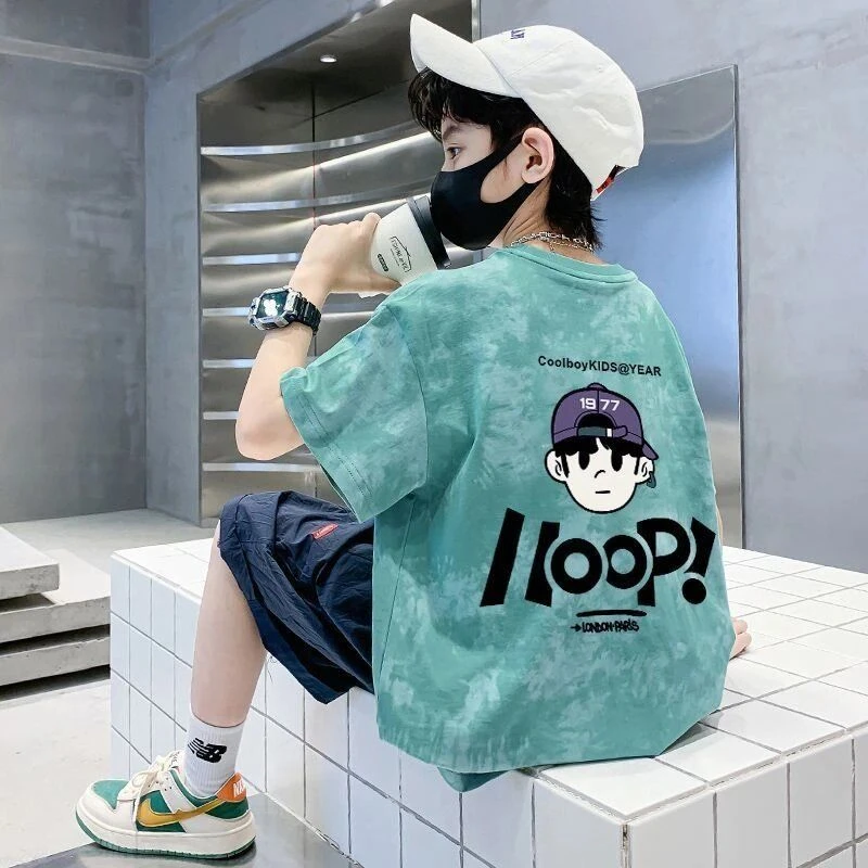 戴维贝拉儿童扎染短袖t恤夏季新款纯棉童装儿童宝宝半袖百搭上衣