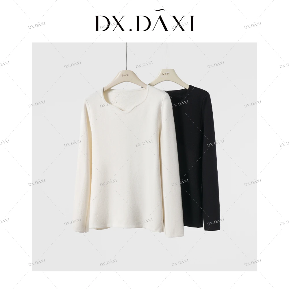 DX.DAXI【软糯必备】领口设计感一体绒打底针织衫女秋冬季纯色上衣