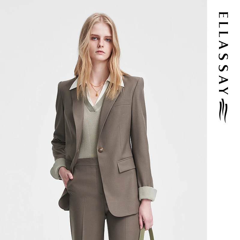 【粉丝专享】ELLASSAY春季美拉德羊毛西装外套EWW351T01100