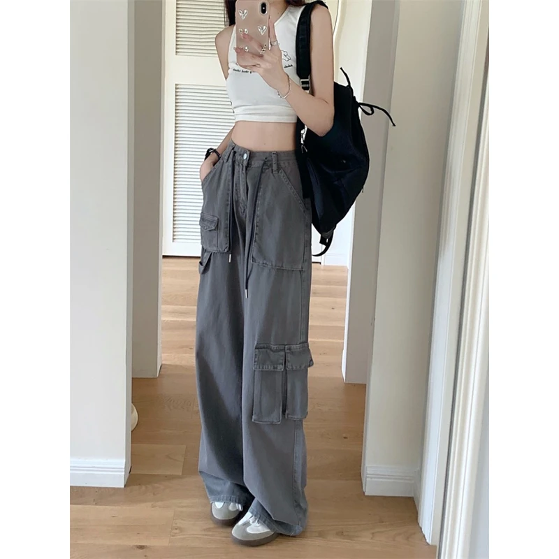 美式高腰直筒工装裤子女装冬季2025年新款设计感小显瘦加绒针织裤
