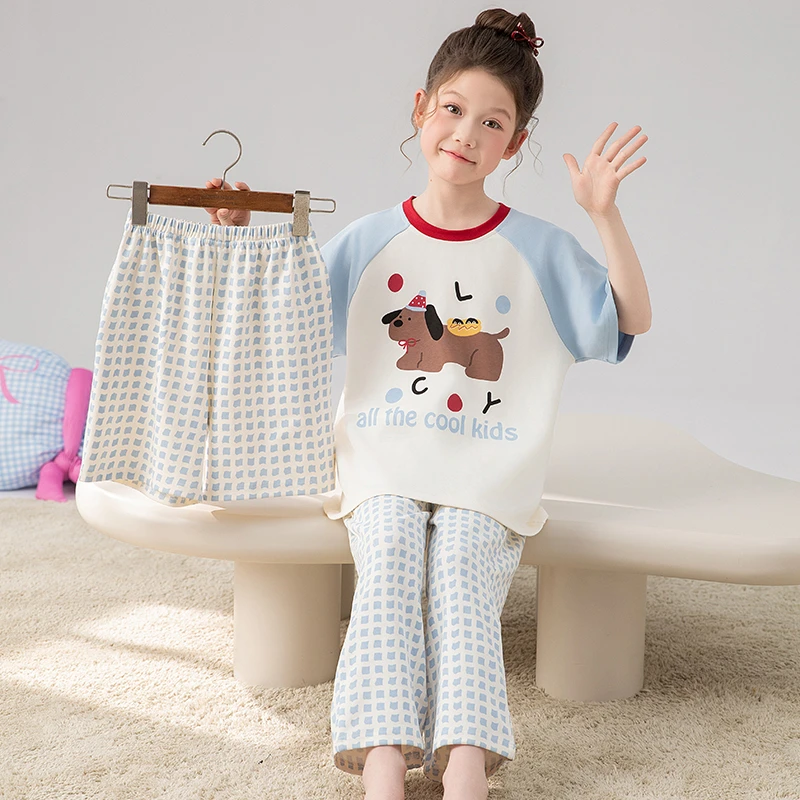 儿童睡衣夏季新款纯棉短袖女童套装中大童女孩学生洋气母女家居服