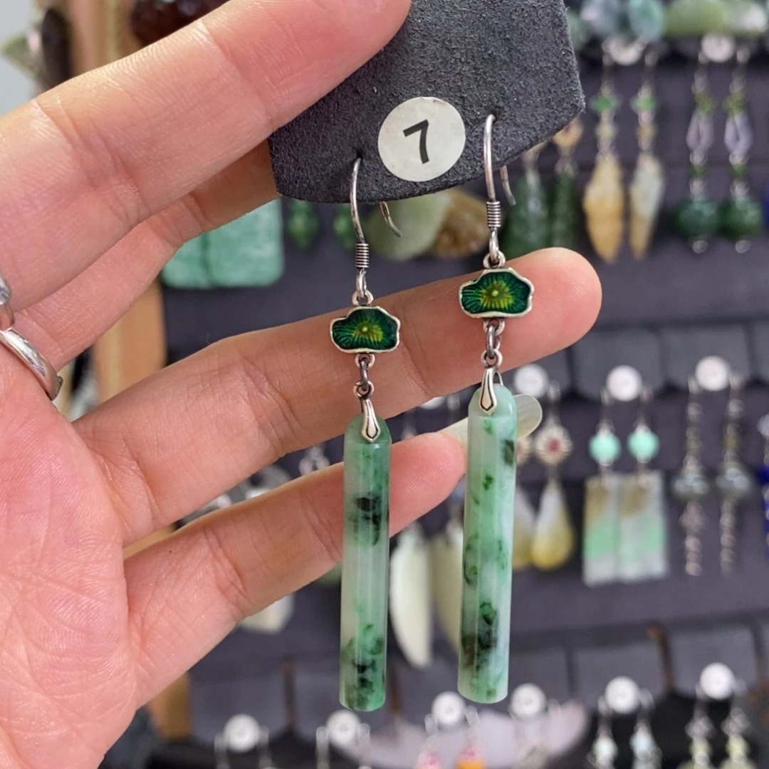 翡翠耳饰银S925镶嵌妙*果X29