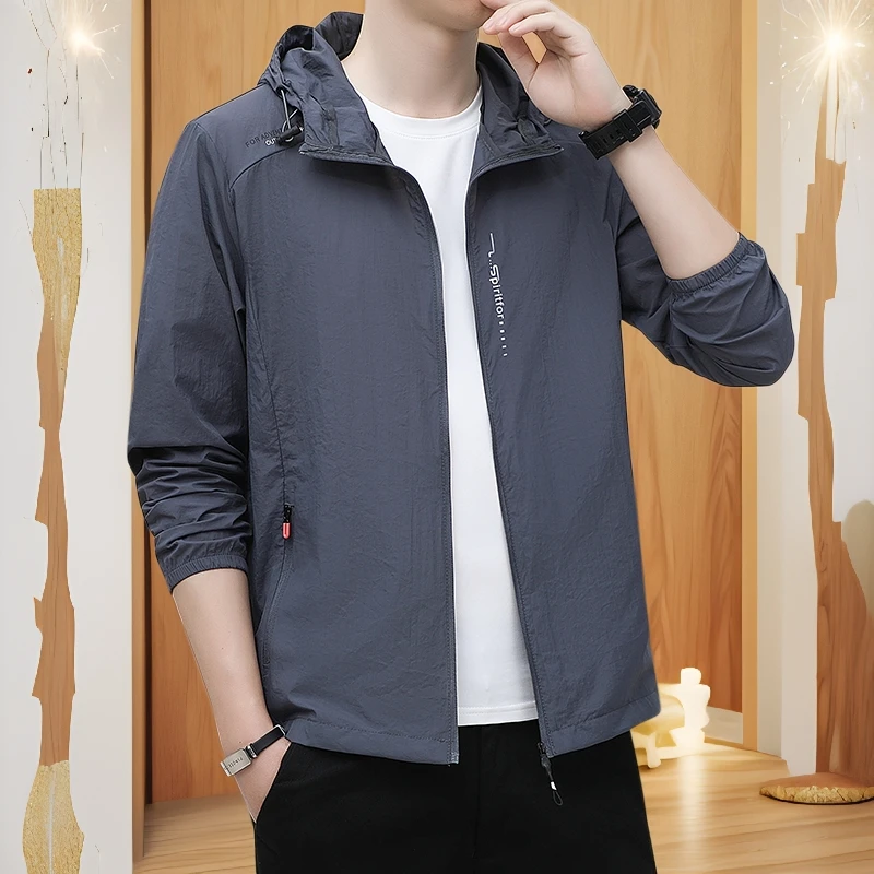 2025新款男士户外透气连帽超薄防晒服户外运动上衣夏日新款防